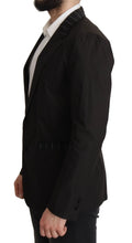Dolce & gabbana blazer noir en coton simple boutonnage avec fines rayures sur col et poignets en tissu lisse ajusté