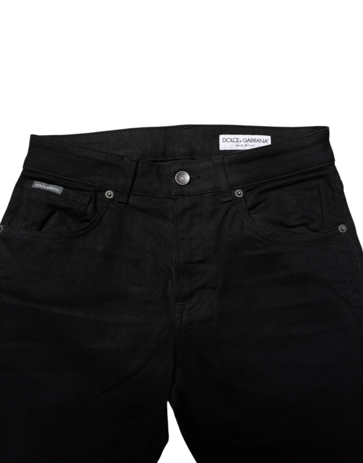 Jeans slim en denim noir dolce & gabbana en coton avec coupe droite élégante et détails métalliques argentés