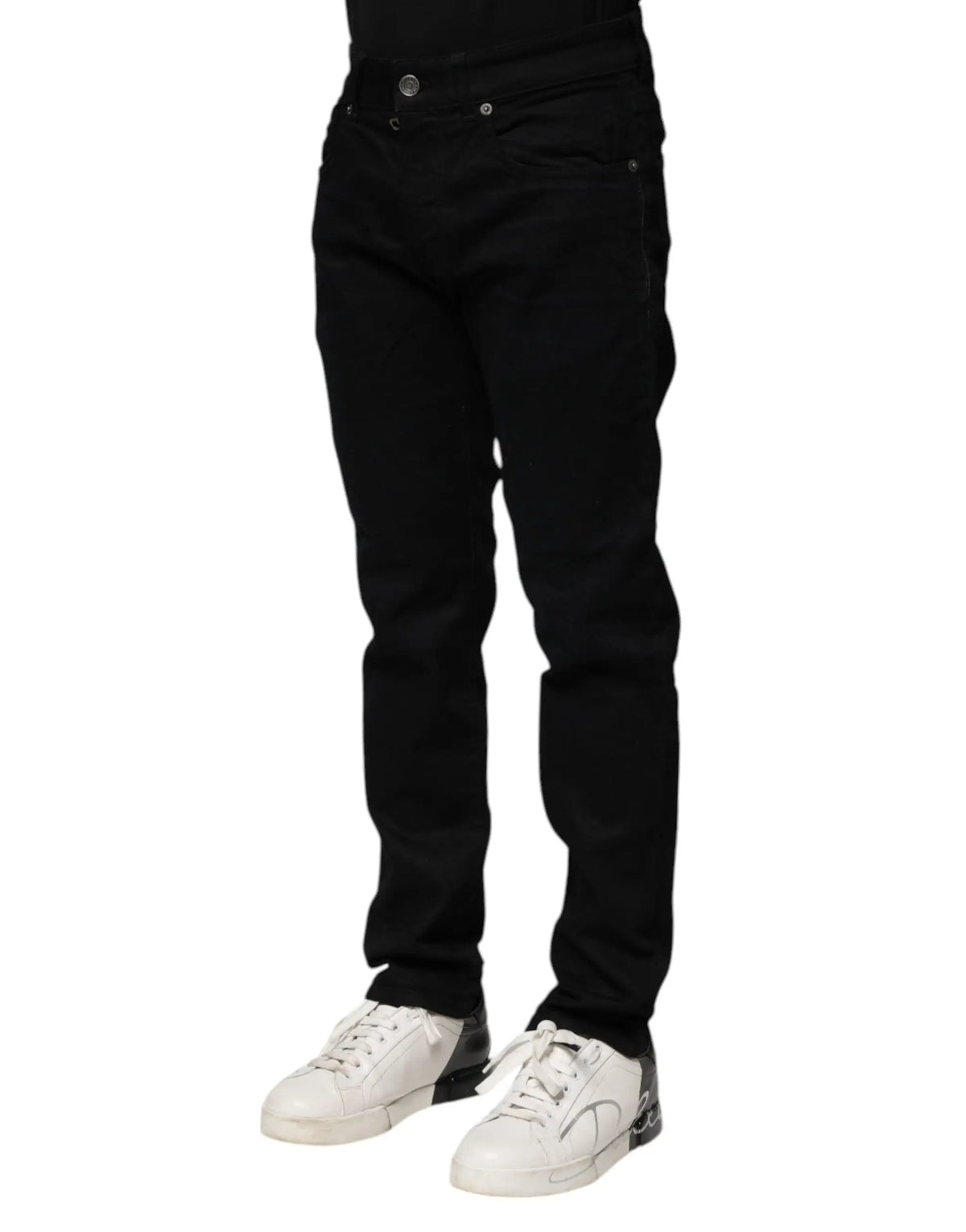 Jean slim noir en coton dolce gabbana avec fermeture à boutons argentés en denim skinny