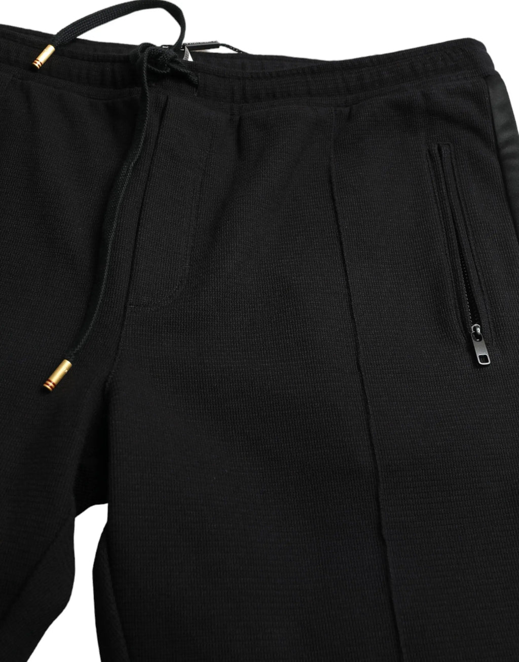 Joggers noirs texturés dolce & gabbana en coton avec cordon doré et poche zippée latérale