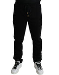 Dolce & gabbana pantalon jogger skinny en coton noir avec cordon de serrage or et poches latérales