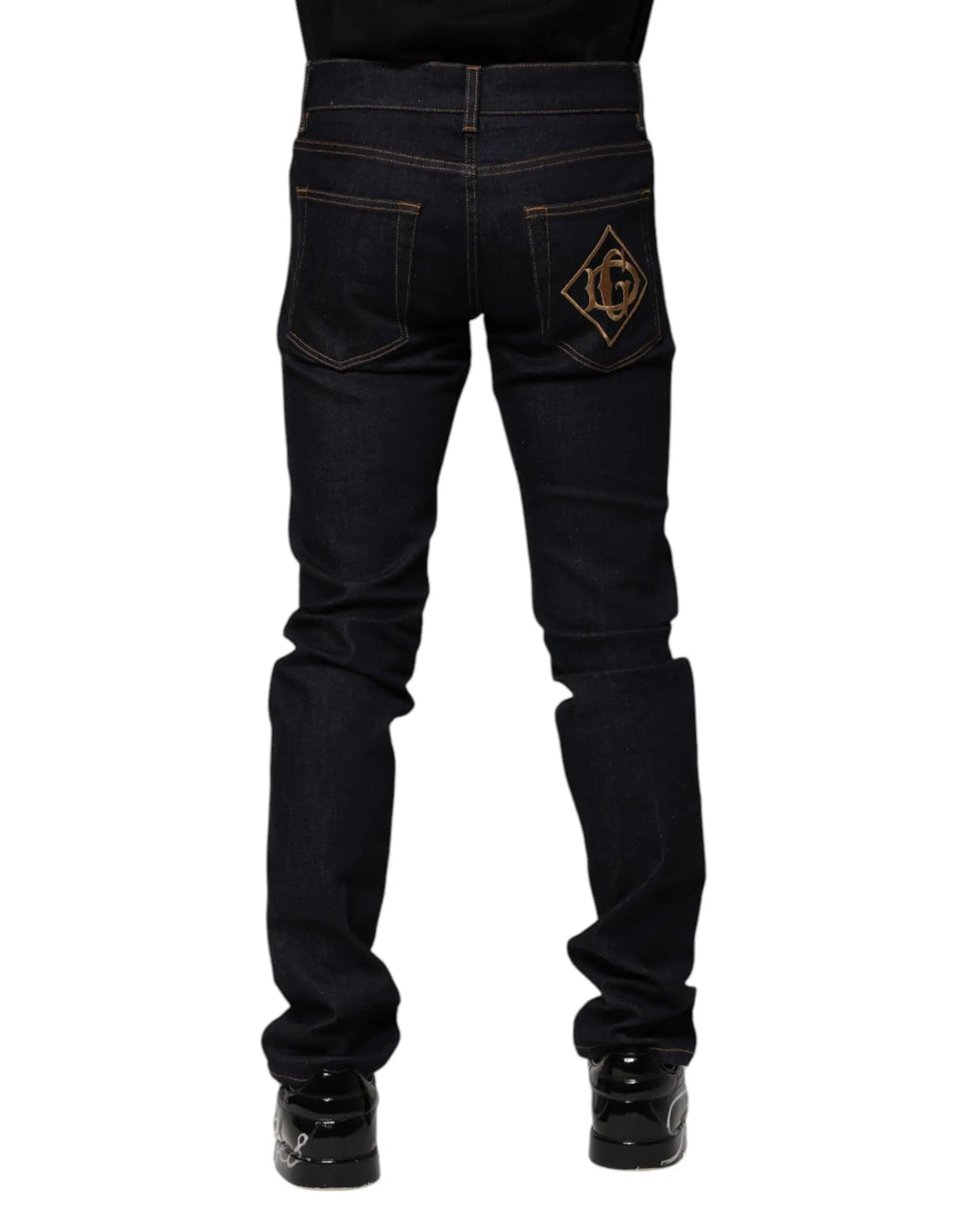 Jean skinny noir pour homme dolce & gabbana en coton avec logo brodé doré en losange sur la poche arrière droite