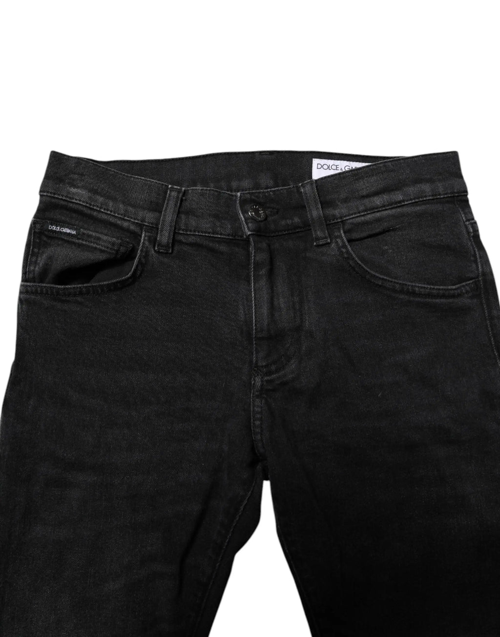 Jeans slim en denim noir pour homme dolce gabbana en coton avec étiquette de marque sur la ceinture