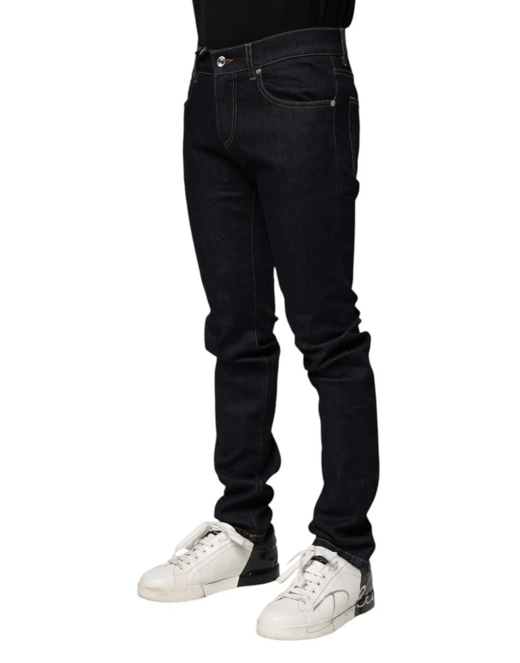 Jean slim noir en coton dolce gabbana pour homme avec coupe skinny cinq poches et détails de couture subtils