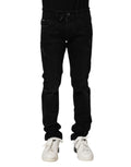Dolce & Gabbana jean slim noir délavé en coton pour homme avec genoux déchirés