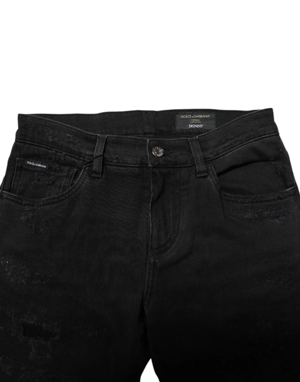 Jean slim noir en coton délavé pour homme avec label dolce & gabbana sur la ceinture