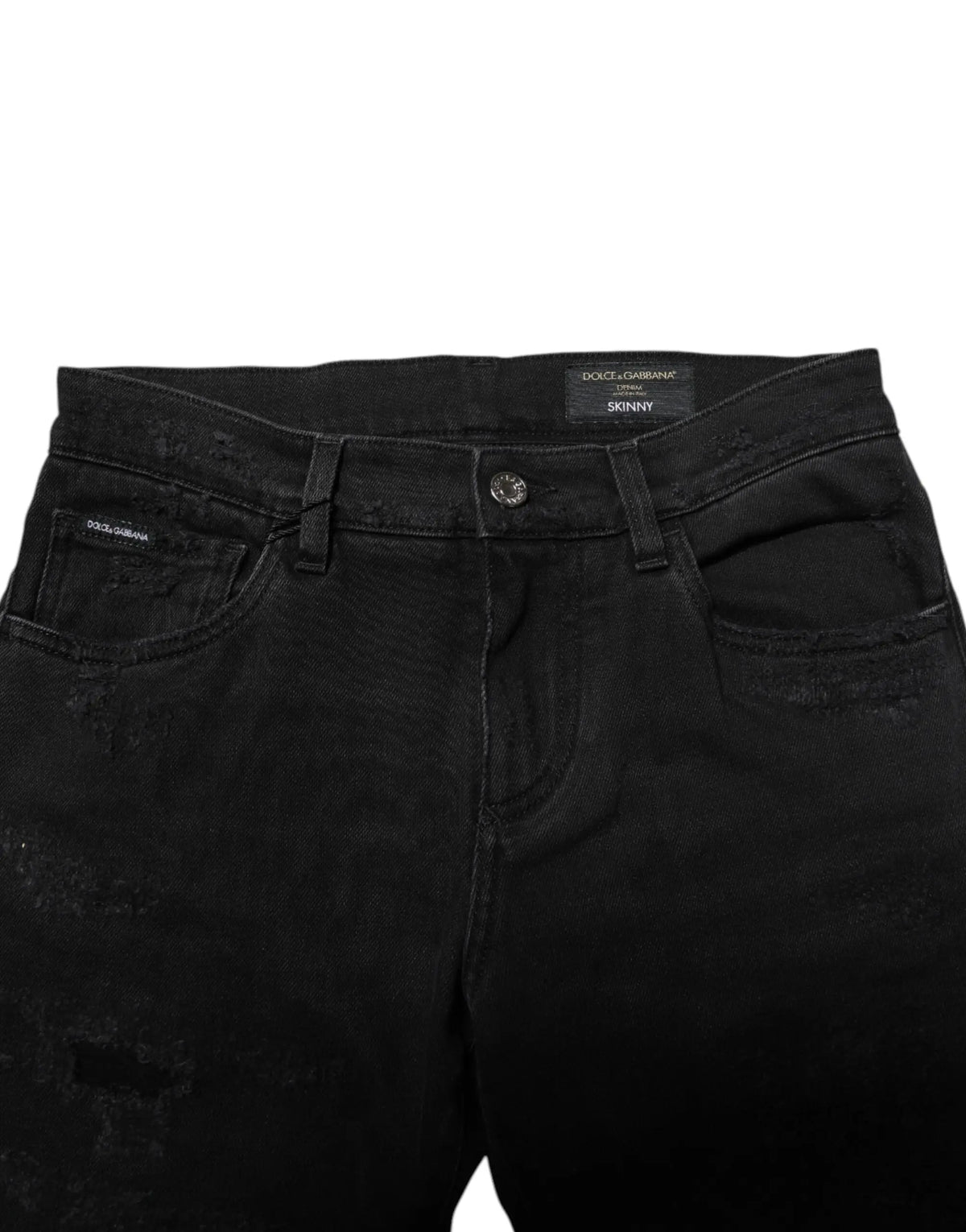 Jean slim noir en coton délavé pour homme avec label dolce & gabbana sur la ceinture