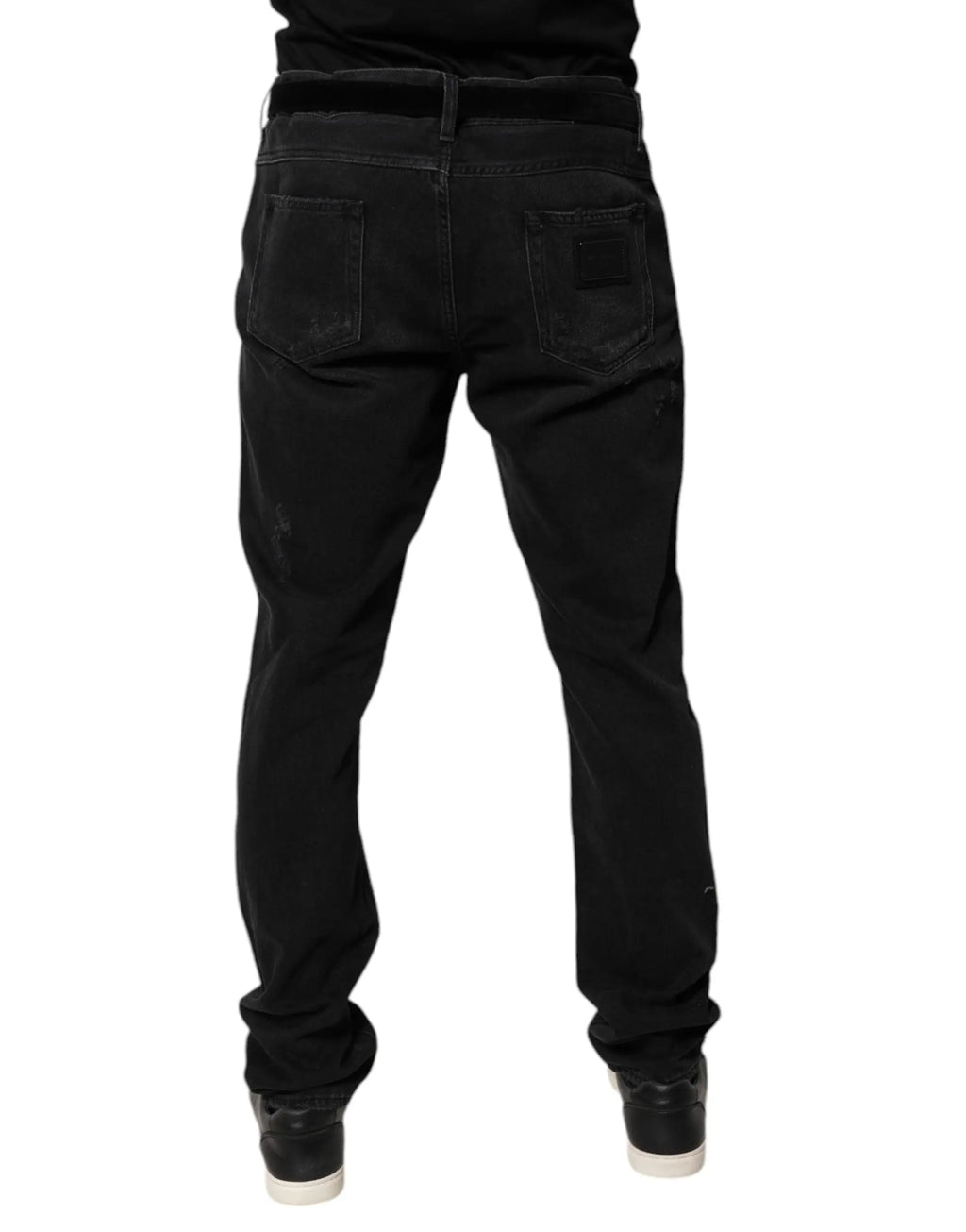 Jeans slim en denim noir pour homme dolce & gabbana en coton avec légère usure sur les poches arrière