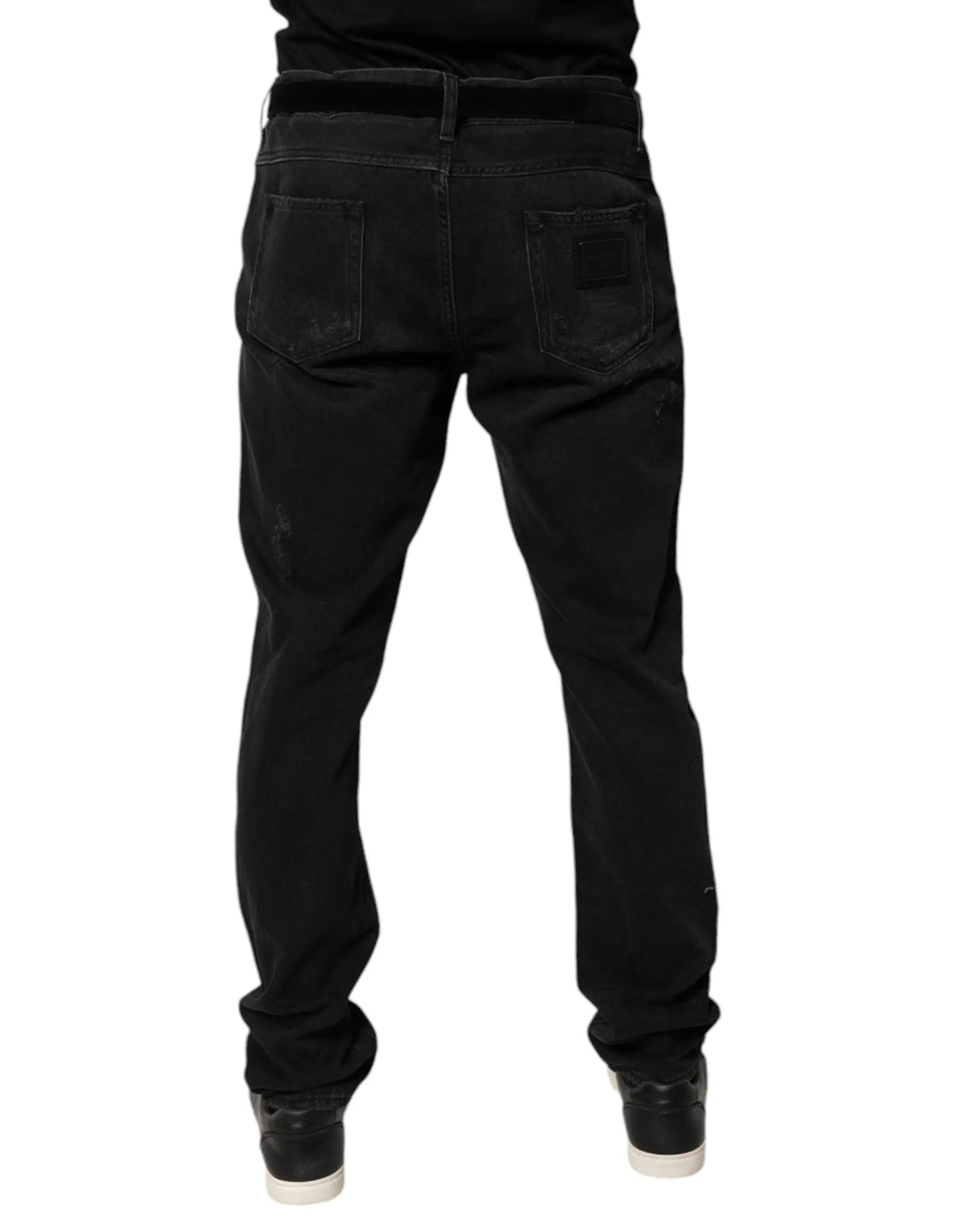 Jeans slim en denim noir pour homme dolce & gabbana en coton avec légère usure sur les poches arrière