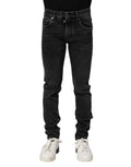 Dolce & Gabbana jean slim noir pour homme en coton avec délavage et détails subtils usés