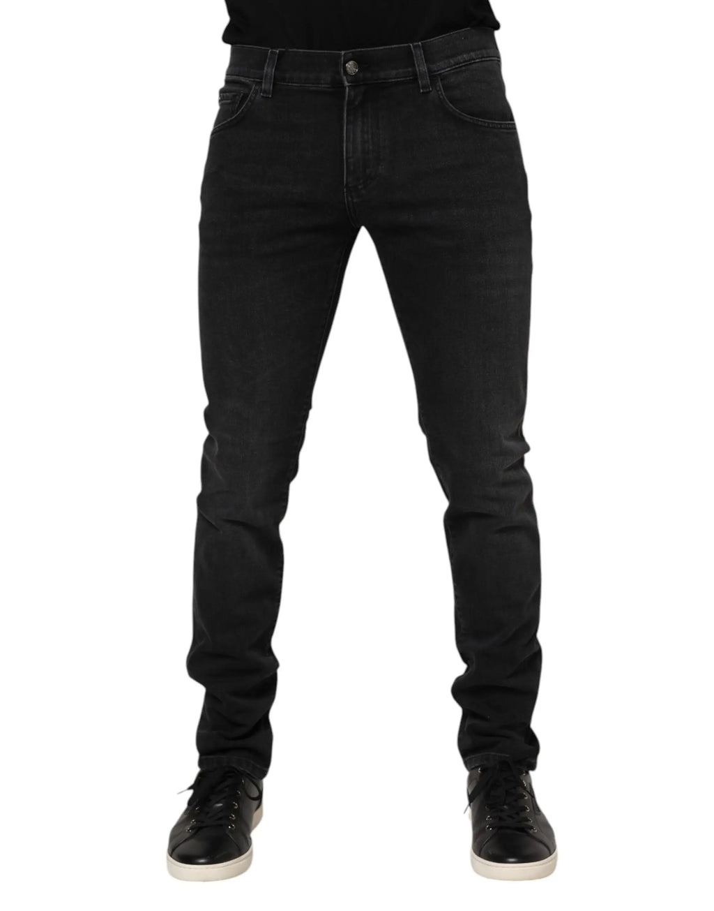 Dolce & gabbana jean slim noir en coton pour homme avec cinq poches et léger effet délavé aux cuisses