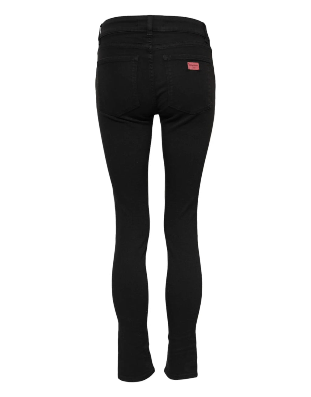 Jeans denim noirs dolce & gabbana en coton skinny taille mi haute vue arrière avec patch rouge subtil sur la poche droite