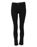 Jean slim noir dolce & gabbana en coton avec cinq poches et fermetures argentées en denim mid waist