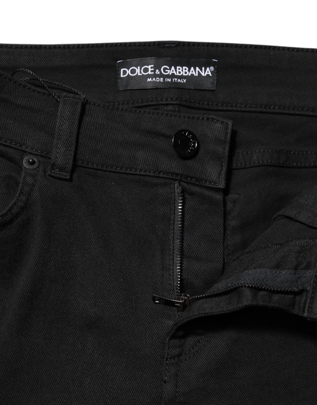 Jean slim en denim noir en coton dolce & gabbana taille mi-haute avec étiquette made in Italy visible au dos