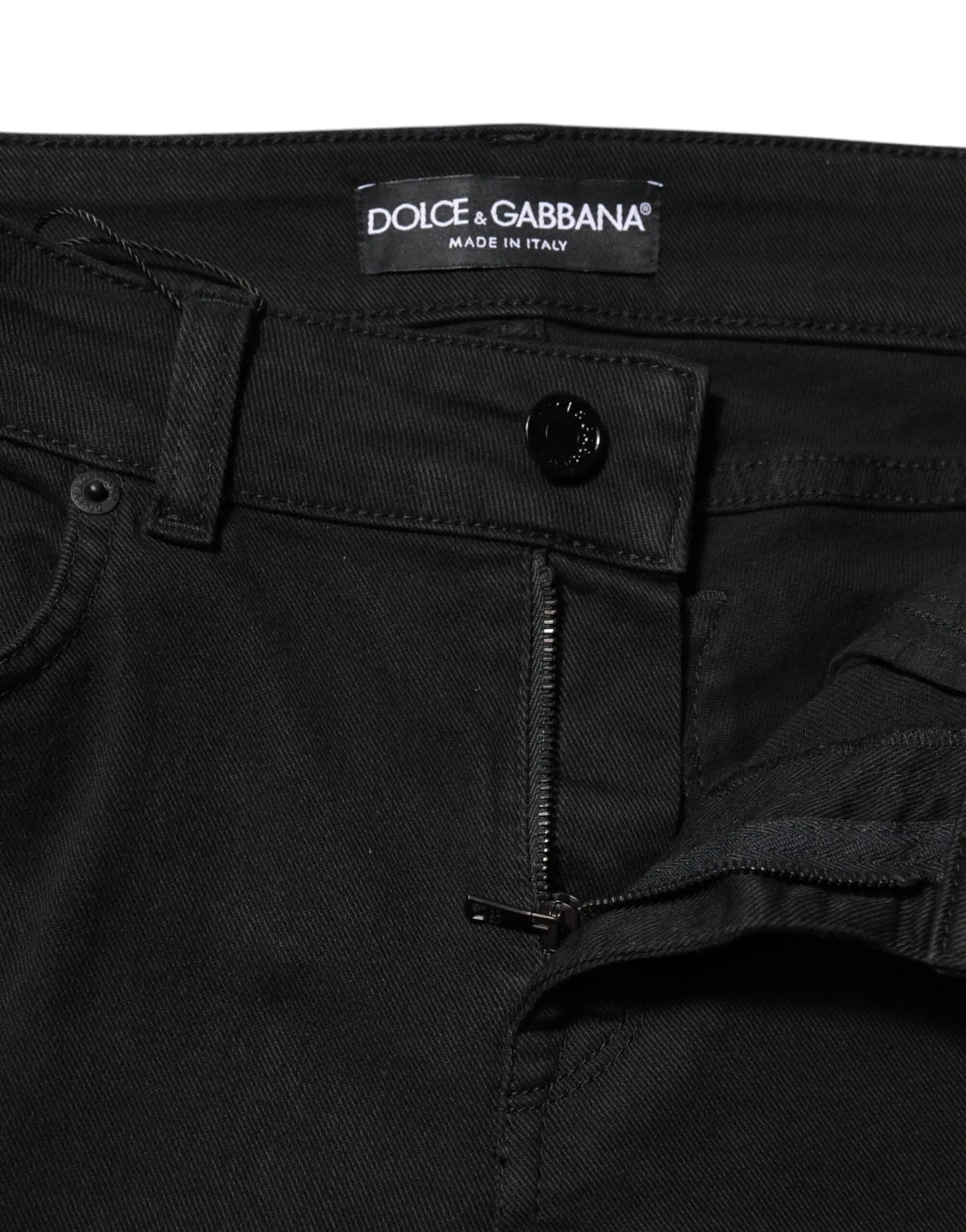 Jean slim en denim noir en coton dolce & gabbana taille mi-haute avec étiquette made in Italy visible au dos