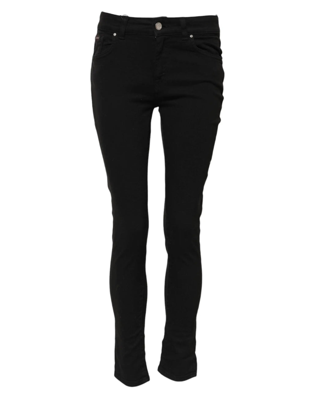 Dolce & gabbana jean slim noir en coton avec taille mi-haute et design classique cinq poches avec ferrures argentées