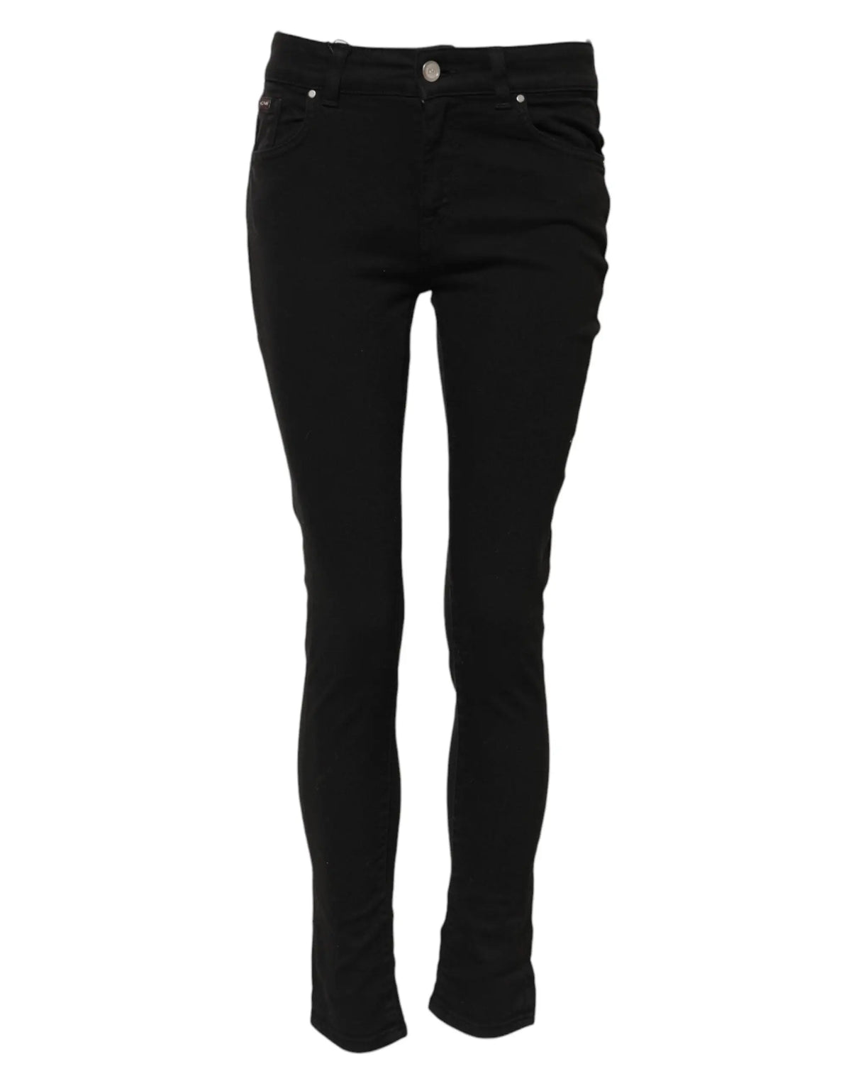 Dolce & gabbana jean slim noir en coton avec taille mi-haute et design classique cinq poches avec ferrures argentées