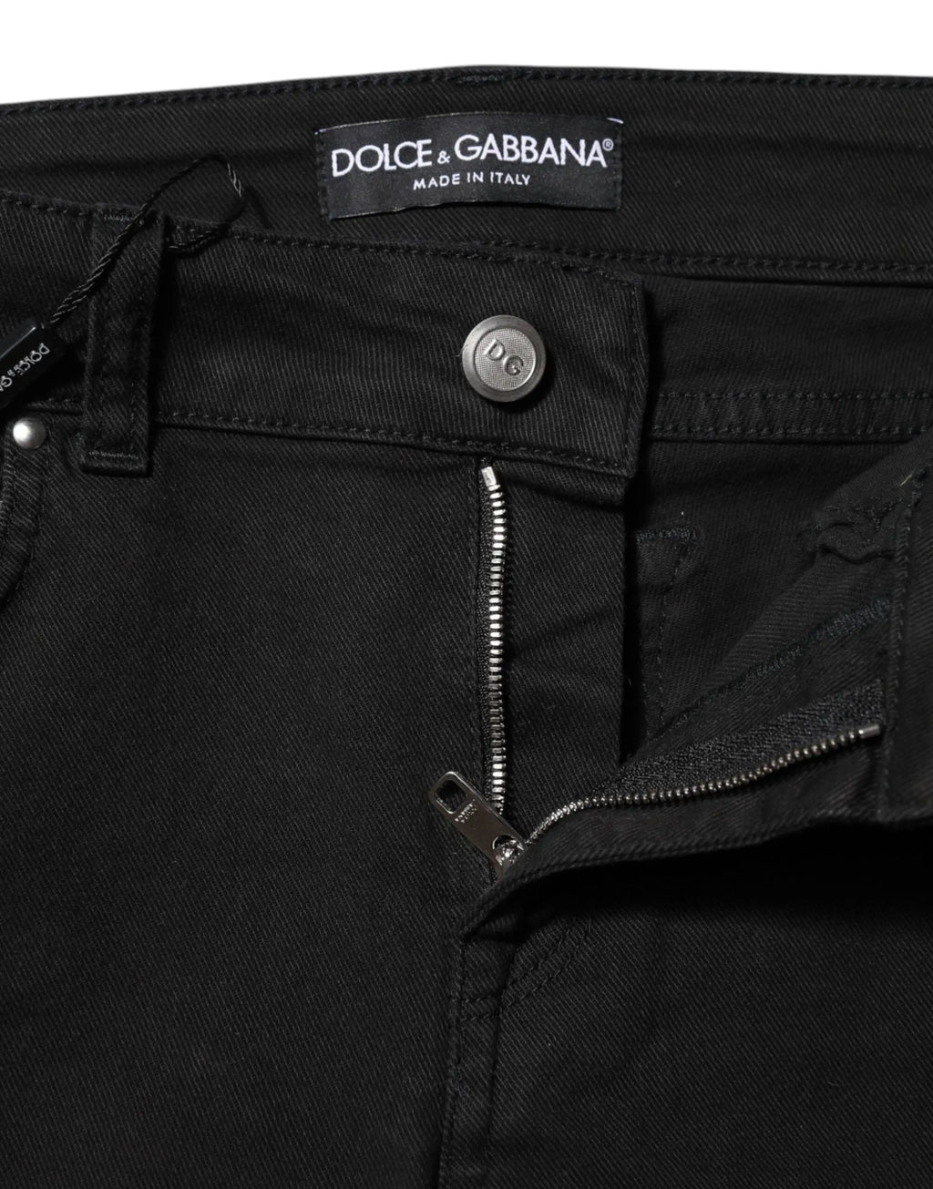Jean slim en coton noir dolce gabbana avec bouton argenté et étiquette de marque visible