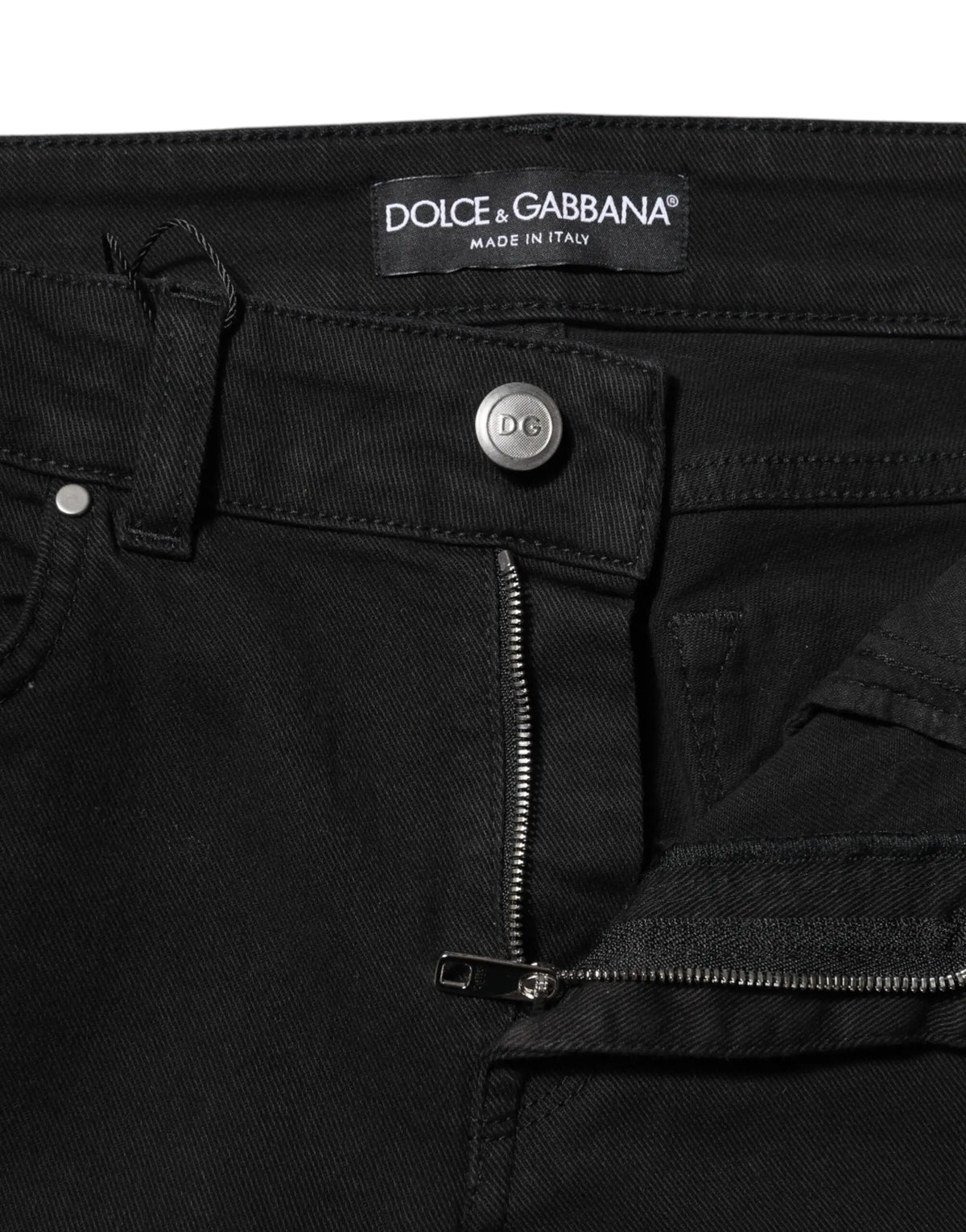 Jean en denim noir dolce gabbana en coton avec coupe skinny ajustée et détails en métal argenté