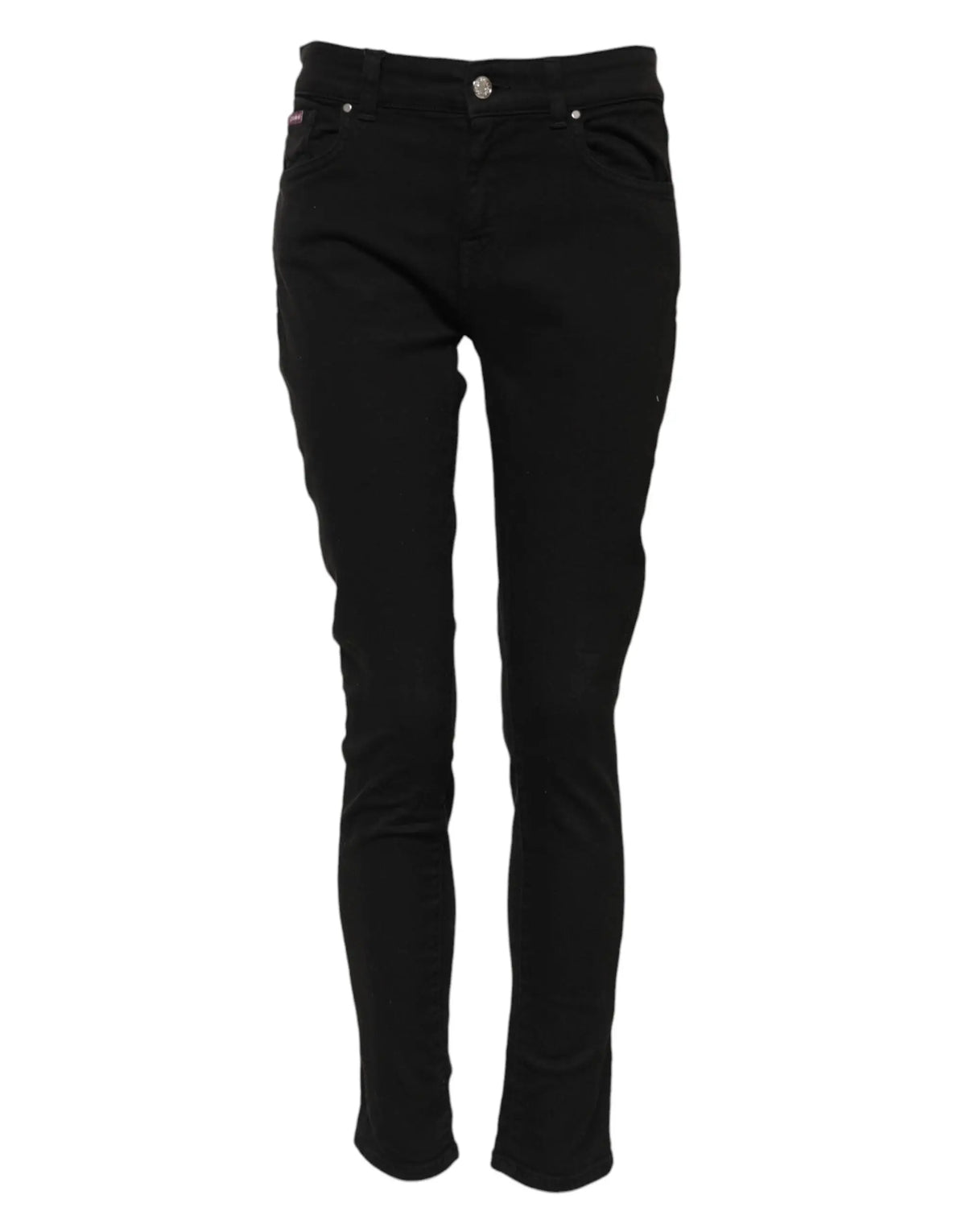 Jeans noirs en coton skinny dolce & gabbana avec taille mi-haute et design classique cinq poches avec fermetures argentées