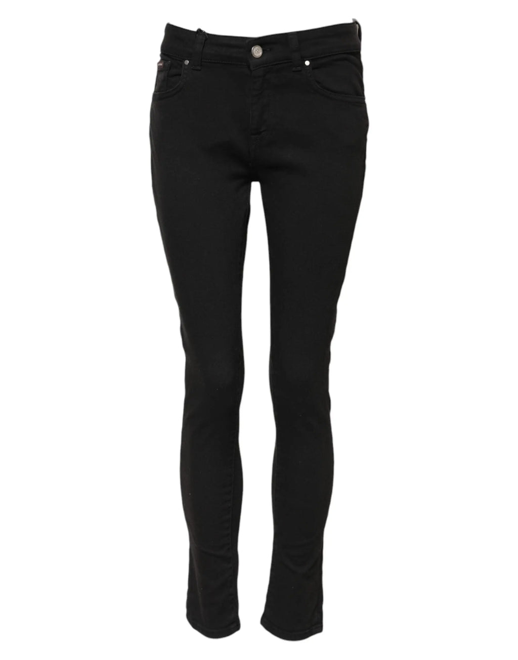 Dolce & Gabbana jean noir en coton skinny à taille mi-haute avec cinq poches classiques et ferrures argentées