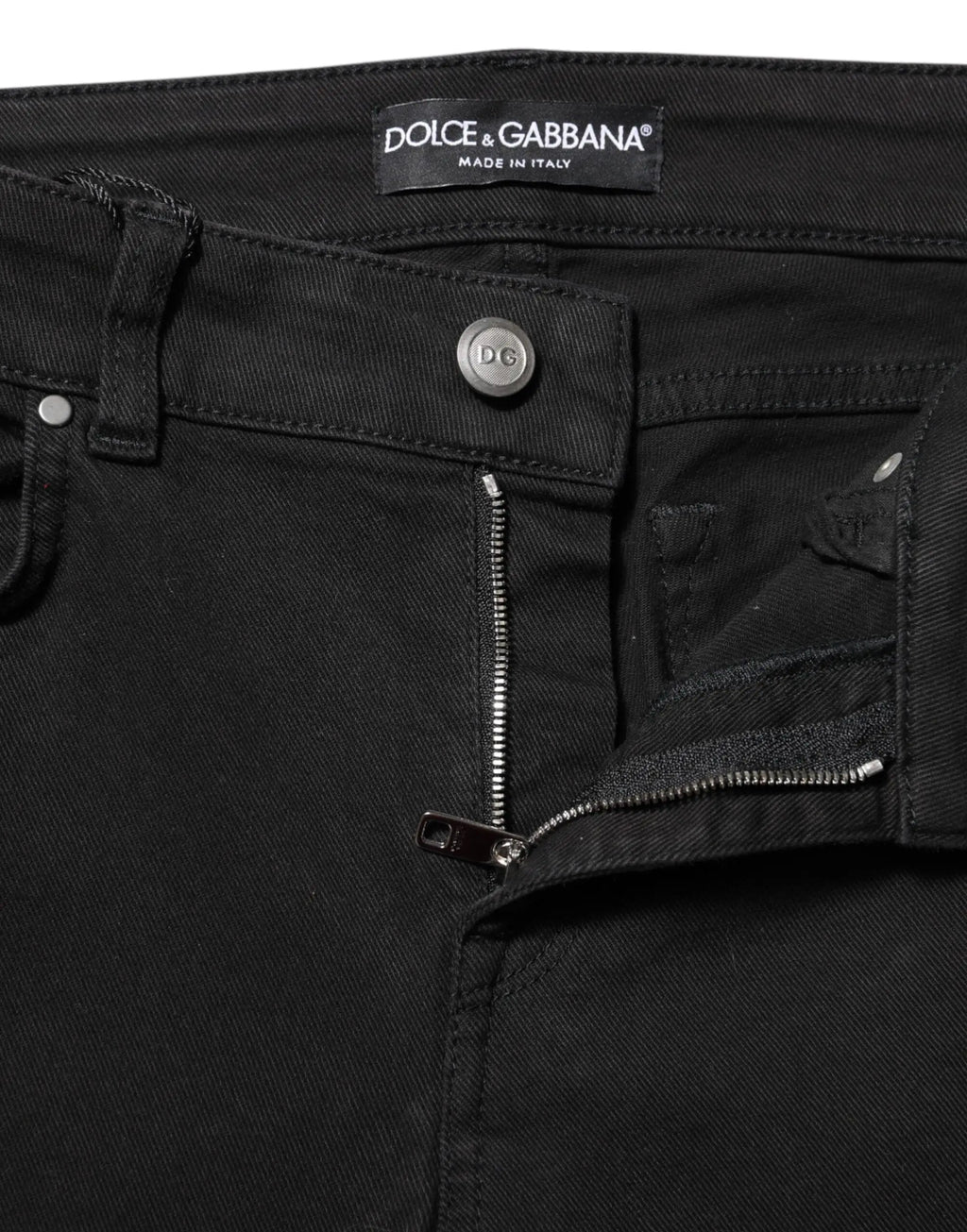 Jean skinny mi-haut noir en coton dolce gabbana avec coupe ajustée et boutons argentés