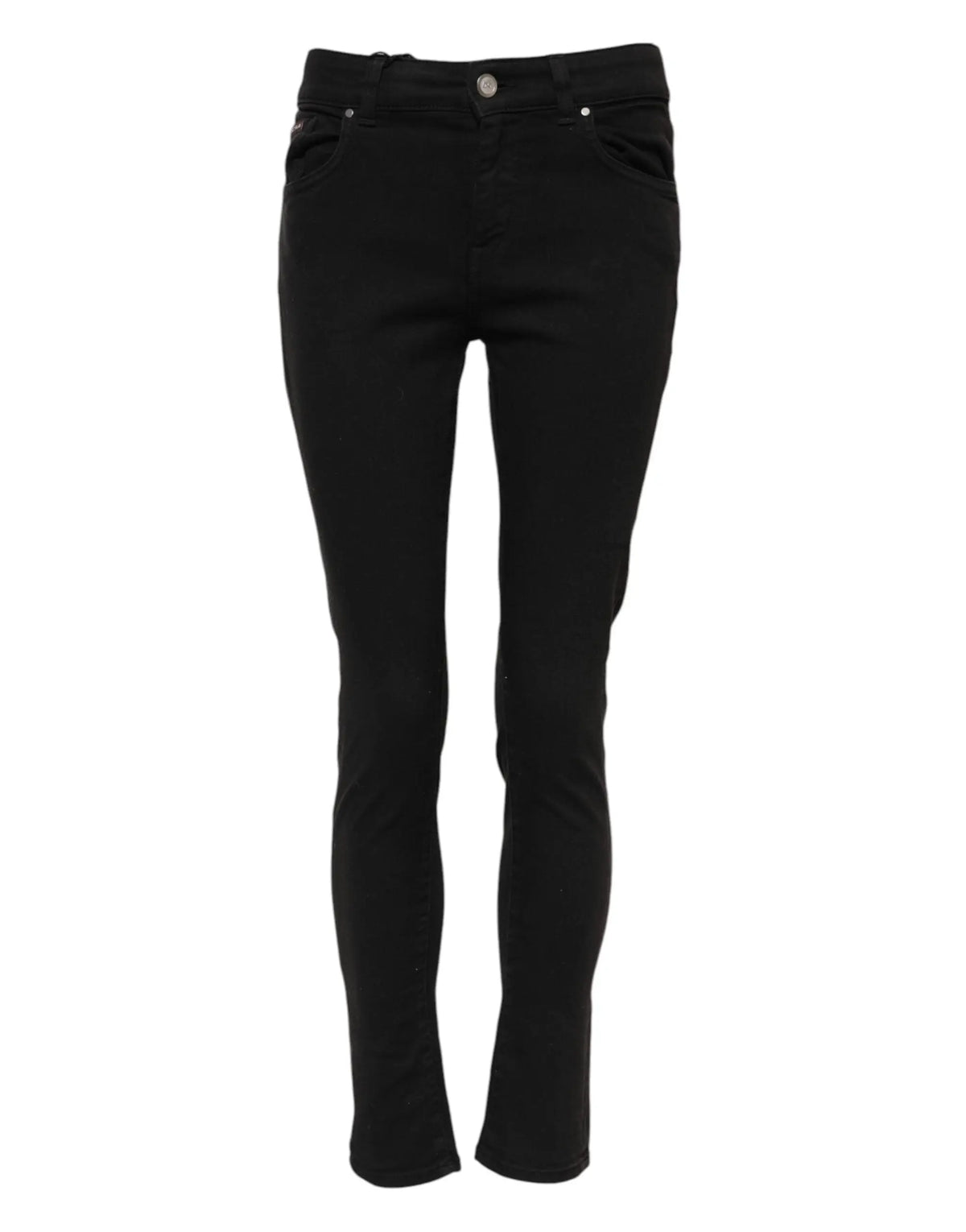 Jeans denim noirs skinny taille mi-haute en coton dolce gabbana avec cinq poches et boutons argentés