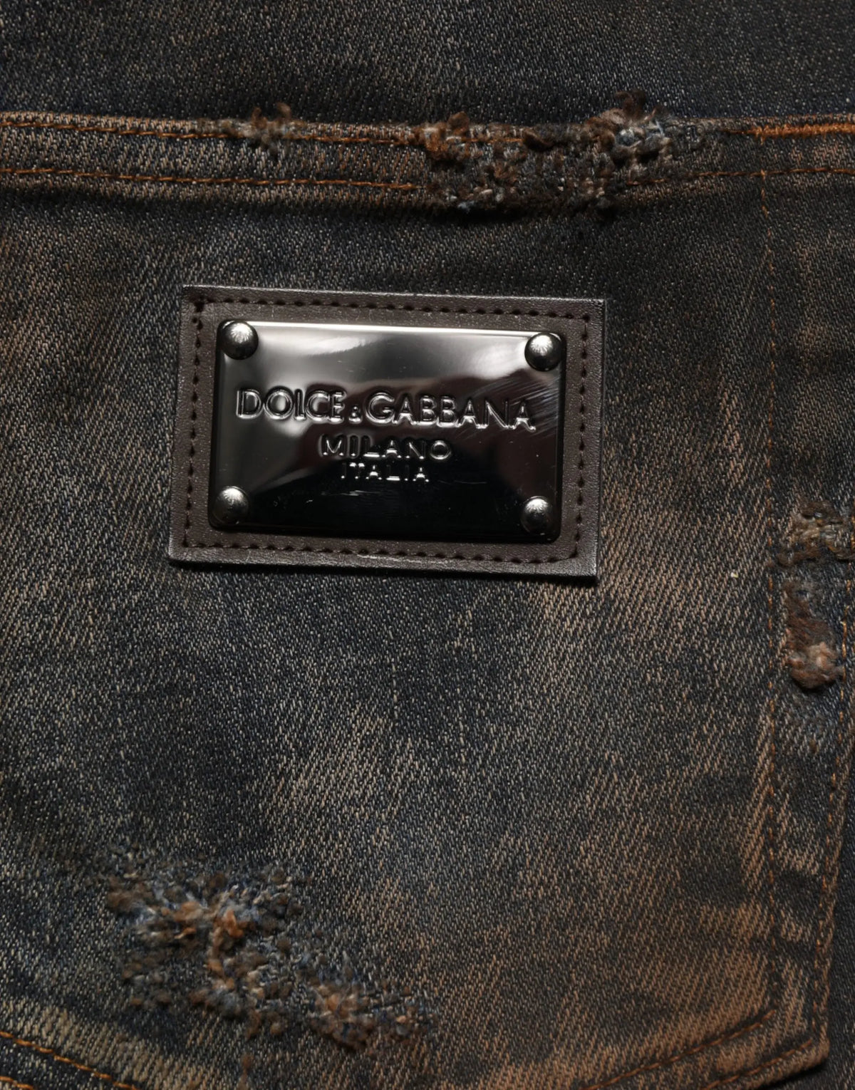 Jeans en denim noir homme dolce & gabbana en coton skinny avec effet usé et plaque métallique logo milano italia