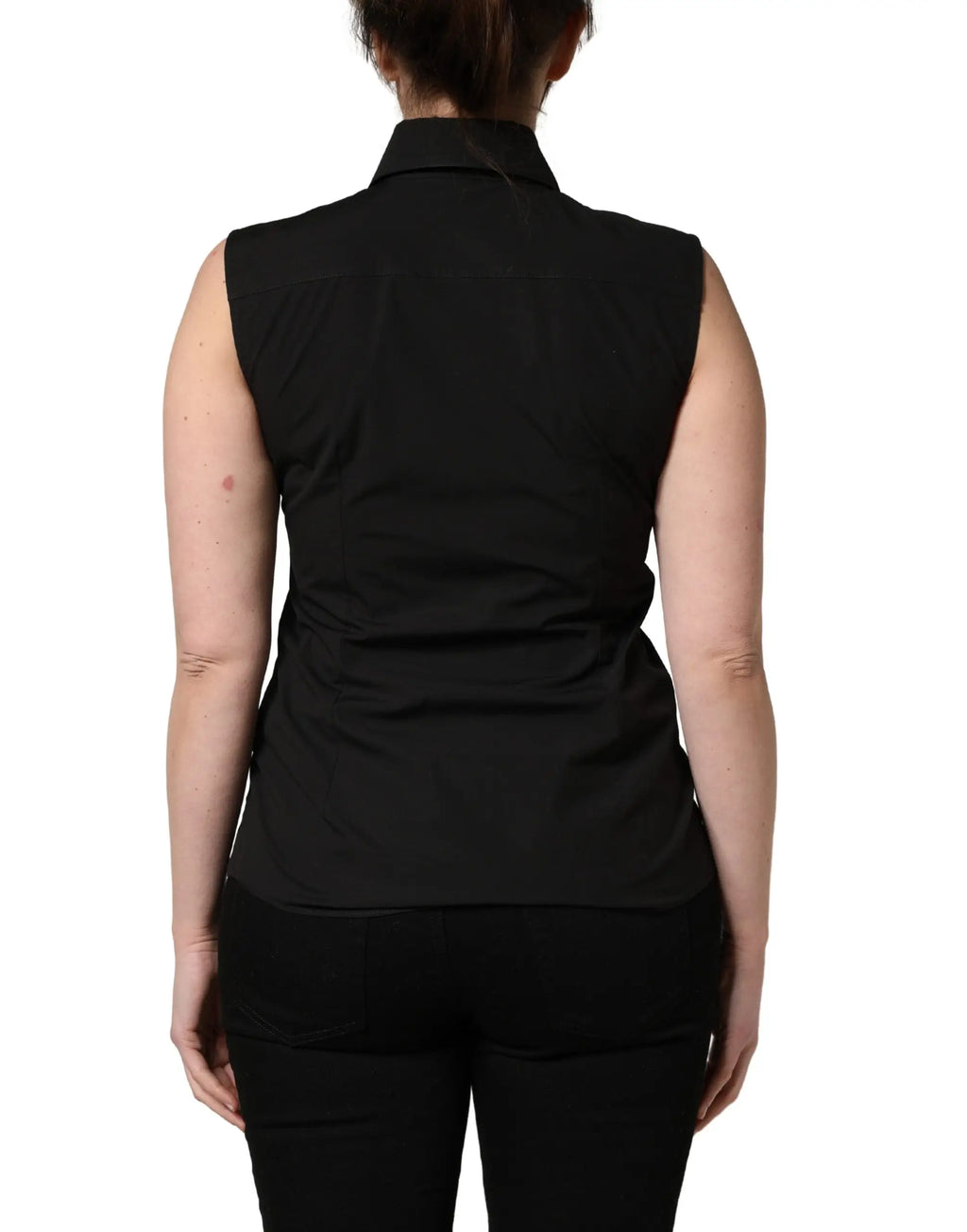 Blouse sans manches noire dolce & gabbana en coton avec col structuré et coupe ajustée