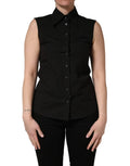 Chemise sans manches noire en coton dolce & gabbana avec col classique et boutons sur le devant