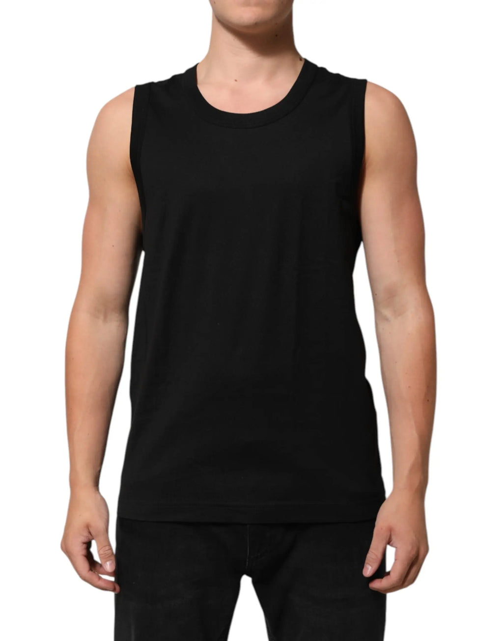 Dolce & gabbana débardeur noir en coton pour homme avec tissu lisse et coupe ajustée col rond