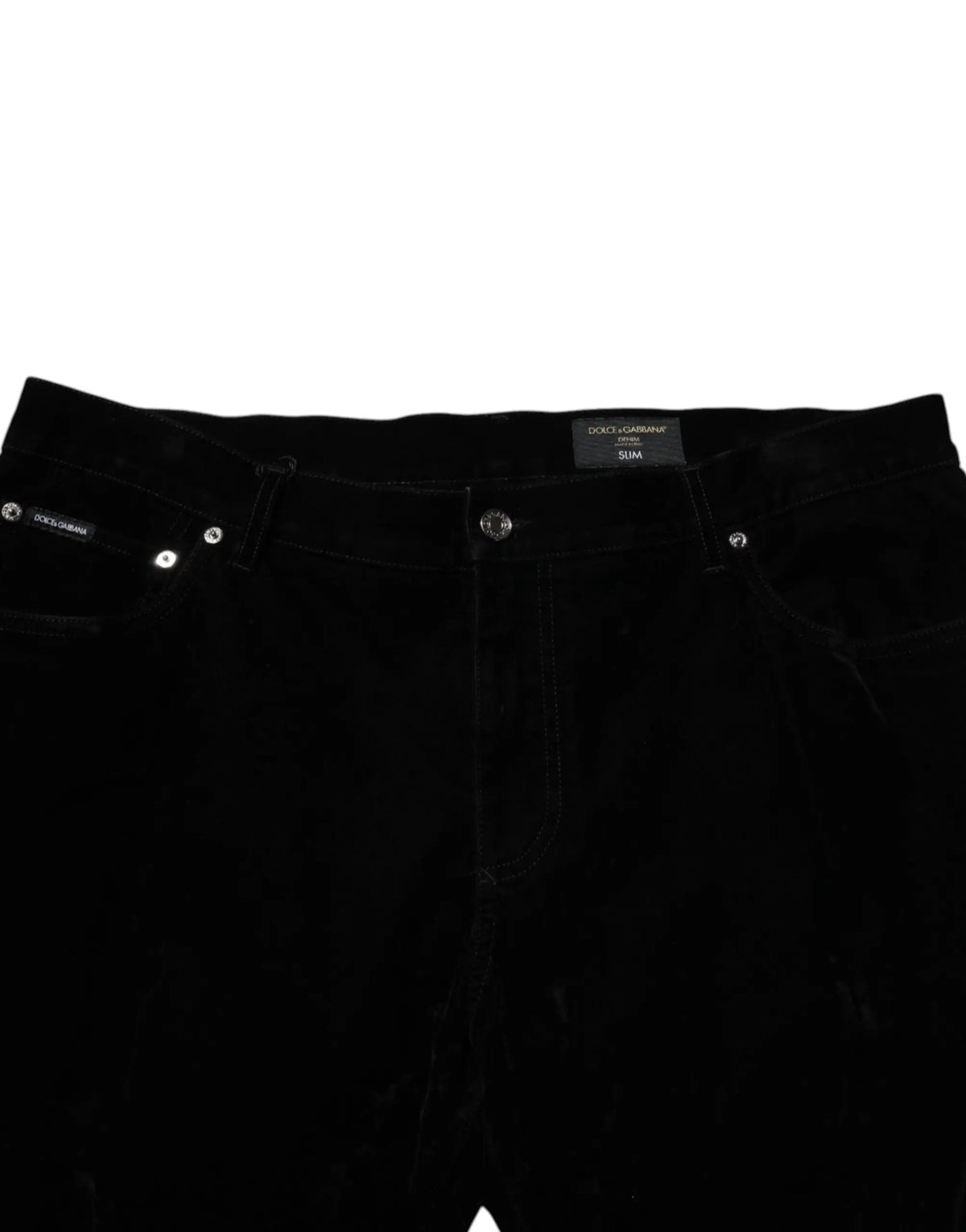 Dolce & gabbana black cotton slim fit denim trouser jeans en velours côtelé noir avec coupe slim et quincaillerie argentée