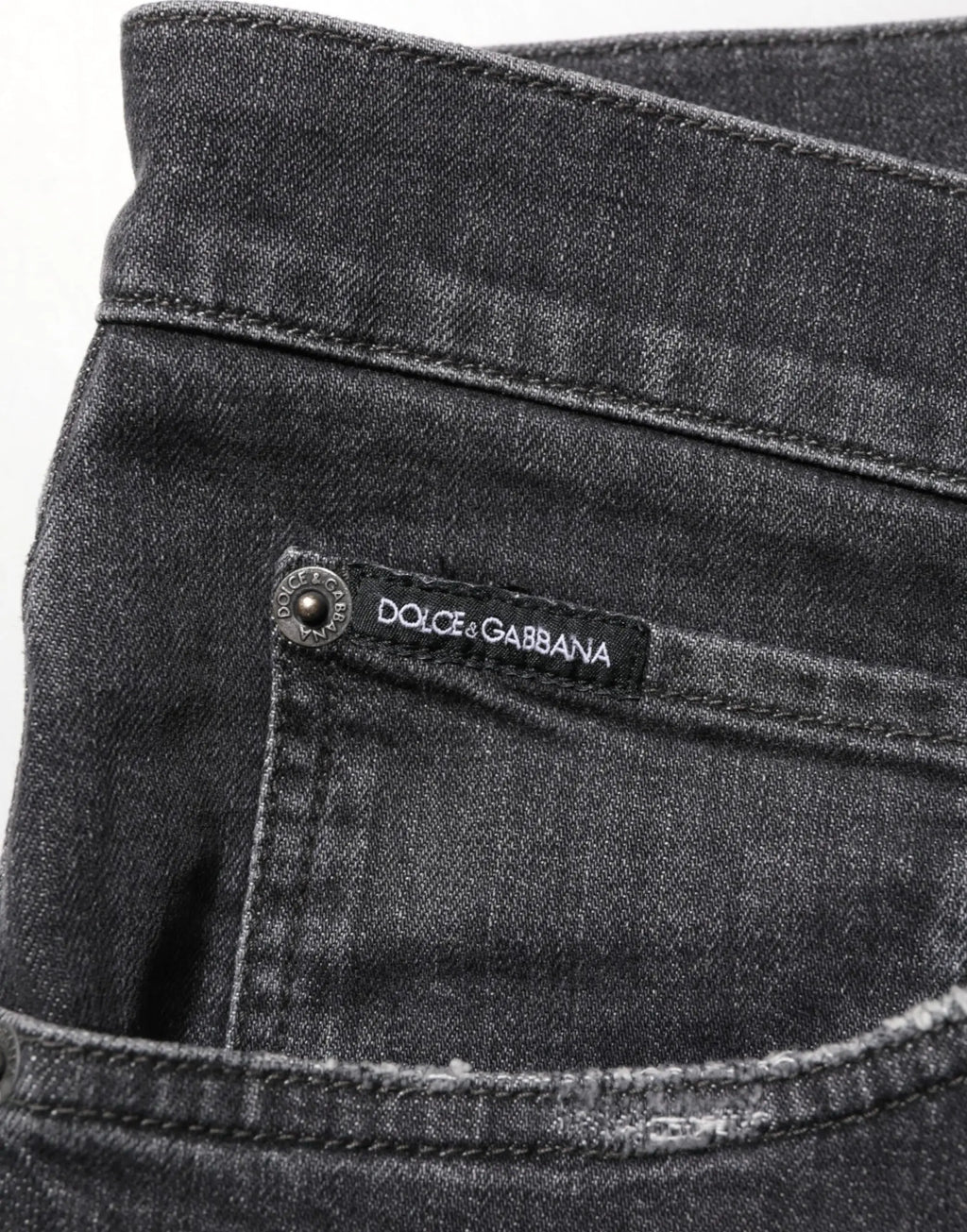 Jean slim noir en coton dolce & gabbana avec délavage subtil et logo cousu à la ceinture