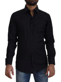 Chemise noire en coton dolce & gabbana slim fit à manches longues avec col classique et poignets cousus soigneusement