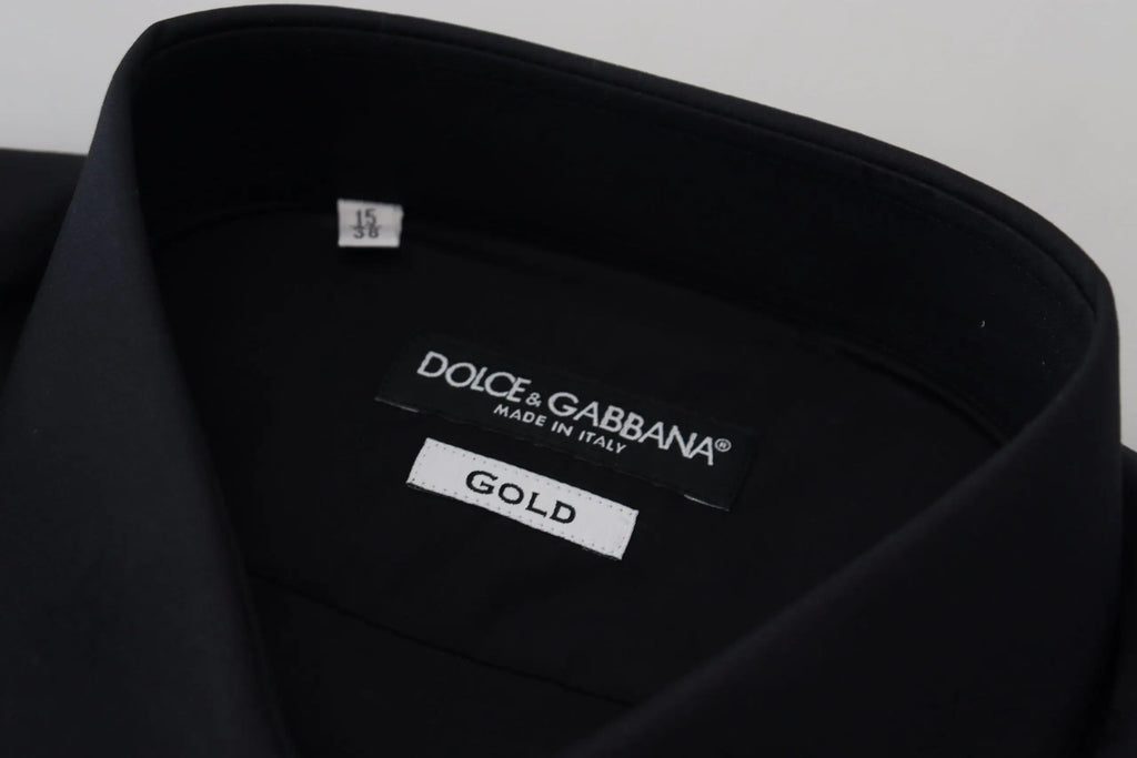 Chemise homme noire dolce & gabbana en coton slim fit pour tenue formelle avec étiquette or et taille 15