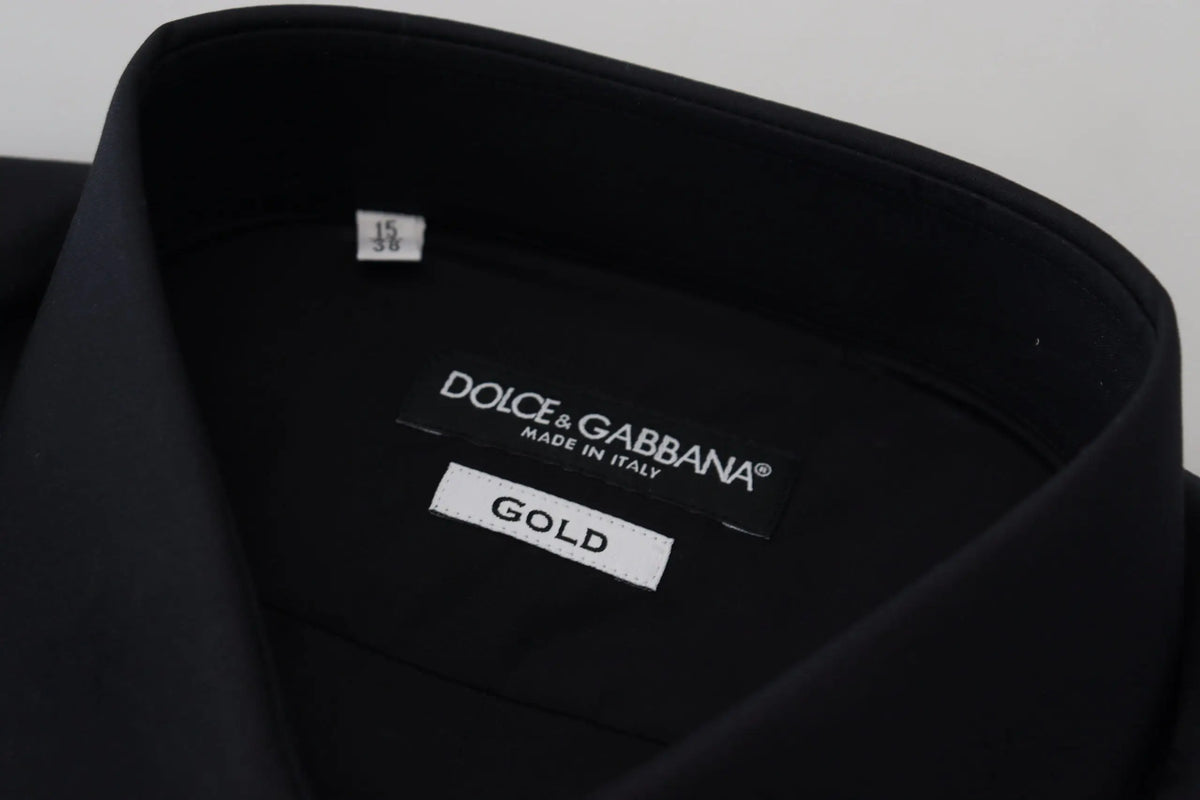 Chemise homme noire dolce & gabbana en coton slim fit pour tenue formelle avec étiquette or et taille 15