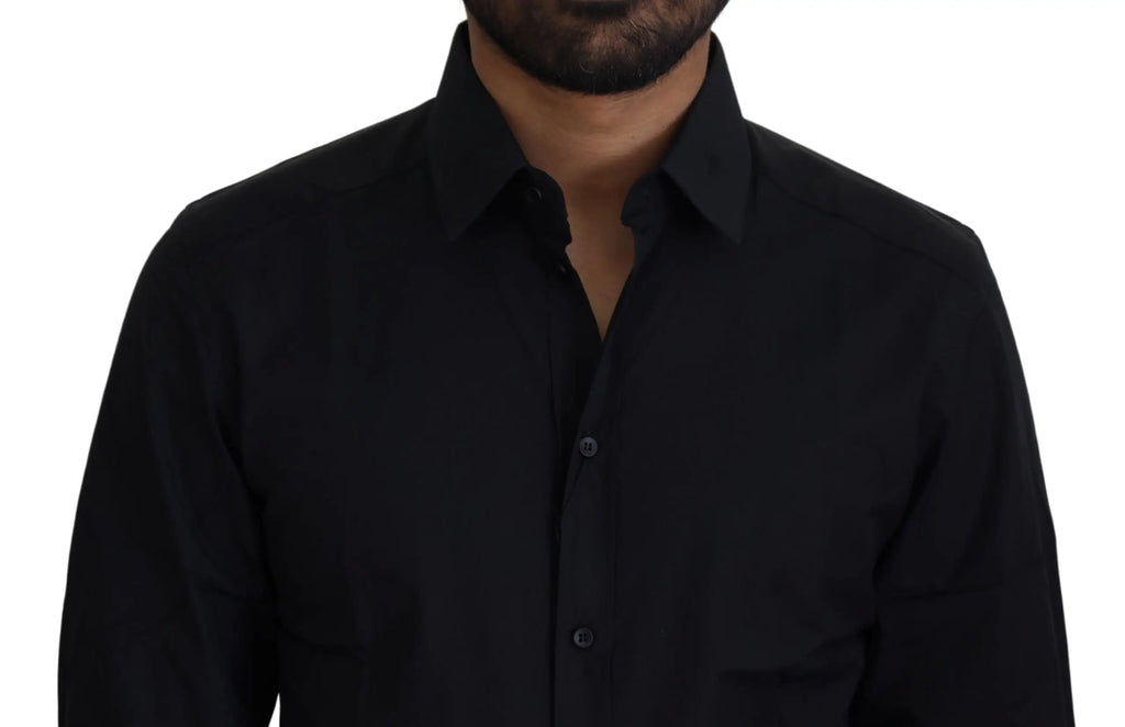 Chemise noire dolce & gabbana slim fit en coton avec col classique et texture subtile pour tenue formelle