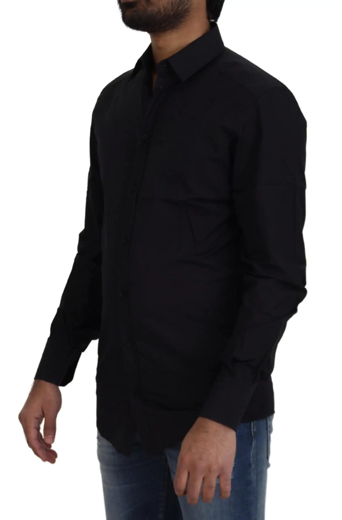 Chemise noire dolce & gabbana en coton slim fit à manches longues avec col classique adaptée au formel