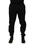 Pantalon de jogging noir dolce & gabbana en coton stretch avec coupe slim et poignets côtelés