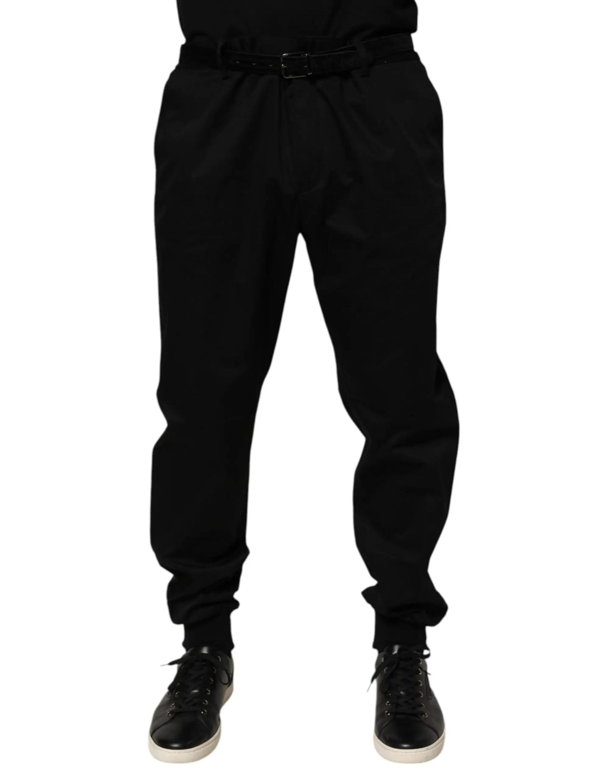 Pantalon de jogging noir dolce & gabbana en coton stretch avec coupe slim et poignets côtelés