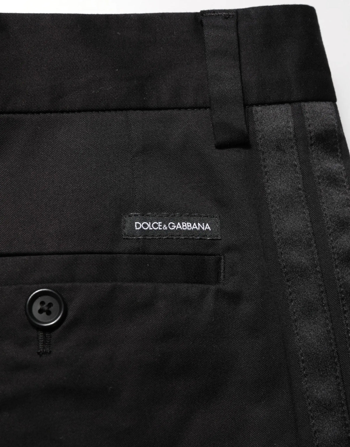 Dolce & Gabbana pantalon chino noir en coton stretch avec détail rayé texturé subtil sur la couture latérale