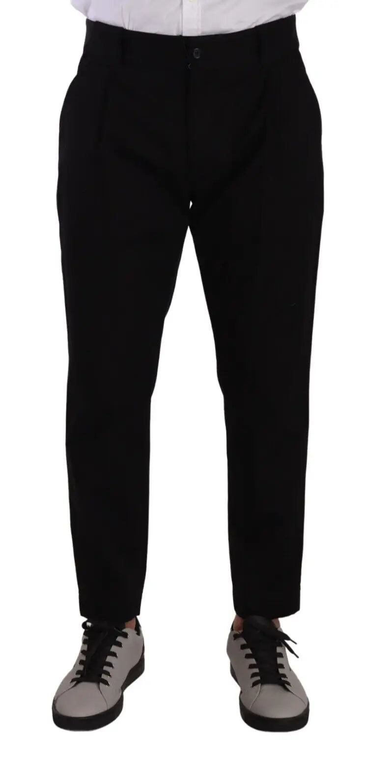 Pantalon chino dolce gabbana noir en coton stretch avec plis et coupe ajustée en tissu lisse