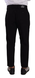 Pantalon chino dolce gabbana noir en coton stretch avec pli discret et logo brodé visible de dos