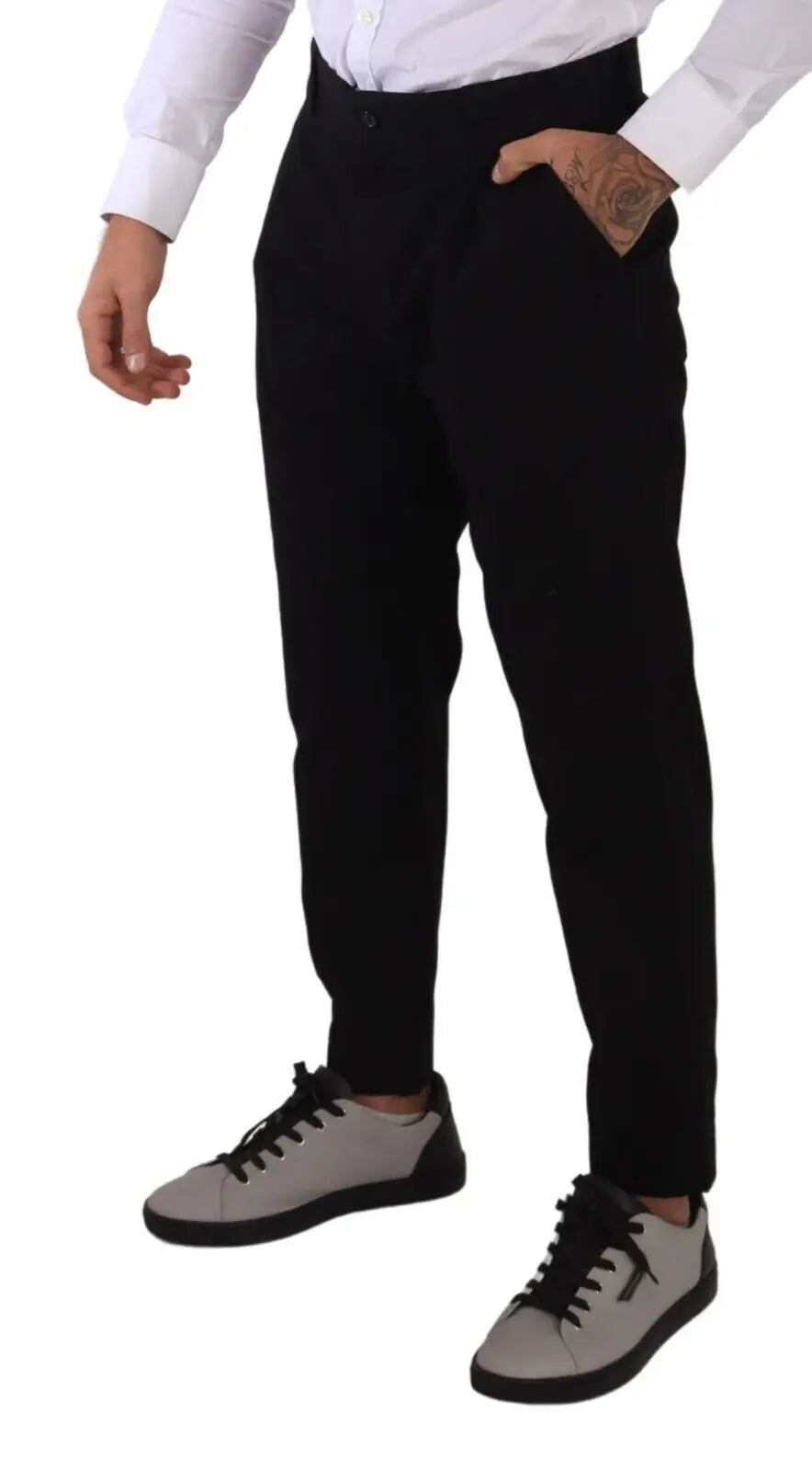 Pantalon noir dolce & gabbana en coton stretch avec coupe moderne et plis subtils à la taille