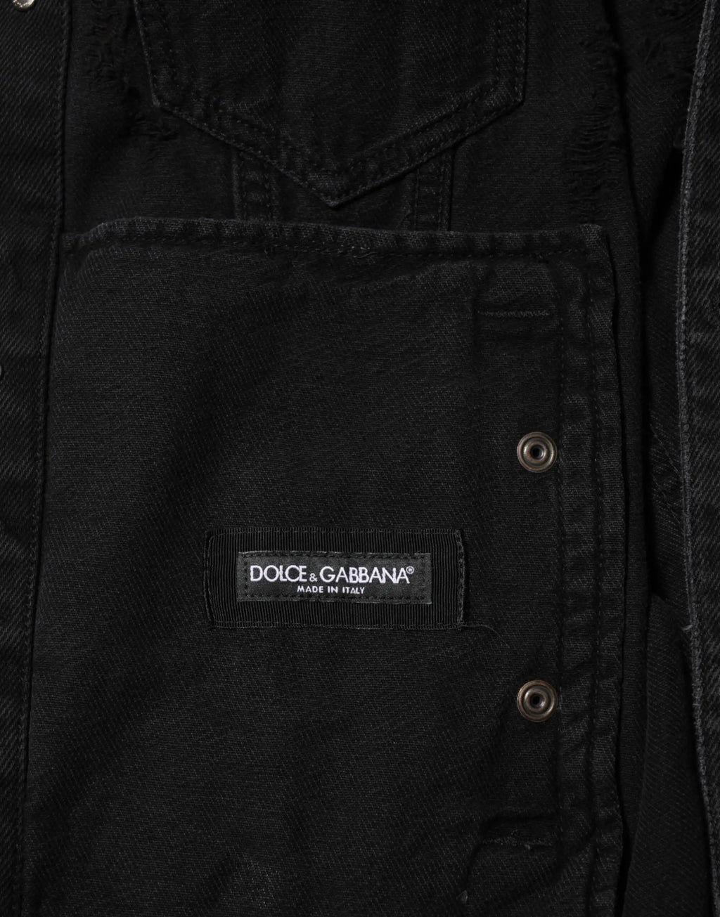 Veste noire en denim extensible en coton dolce & gabbana avec étiquette et boutons argentés