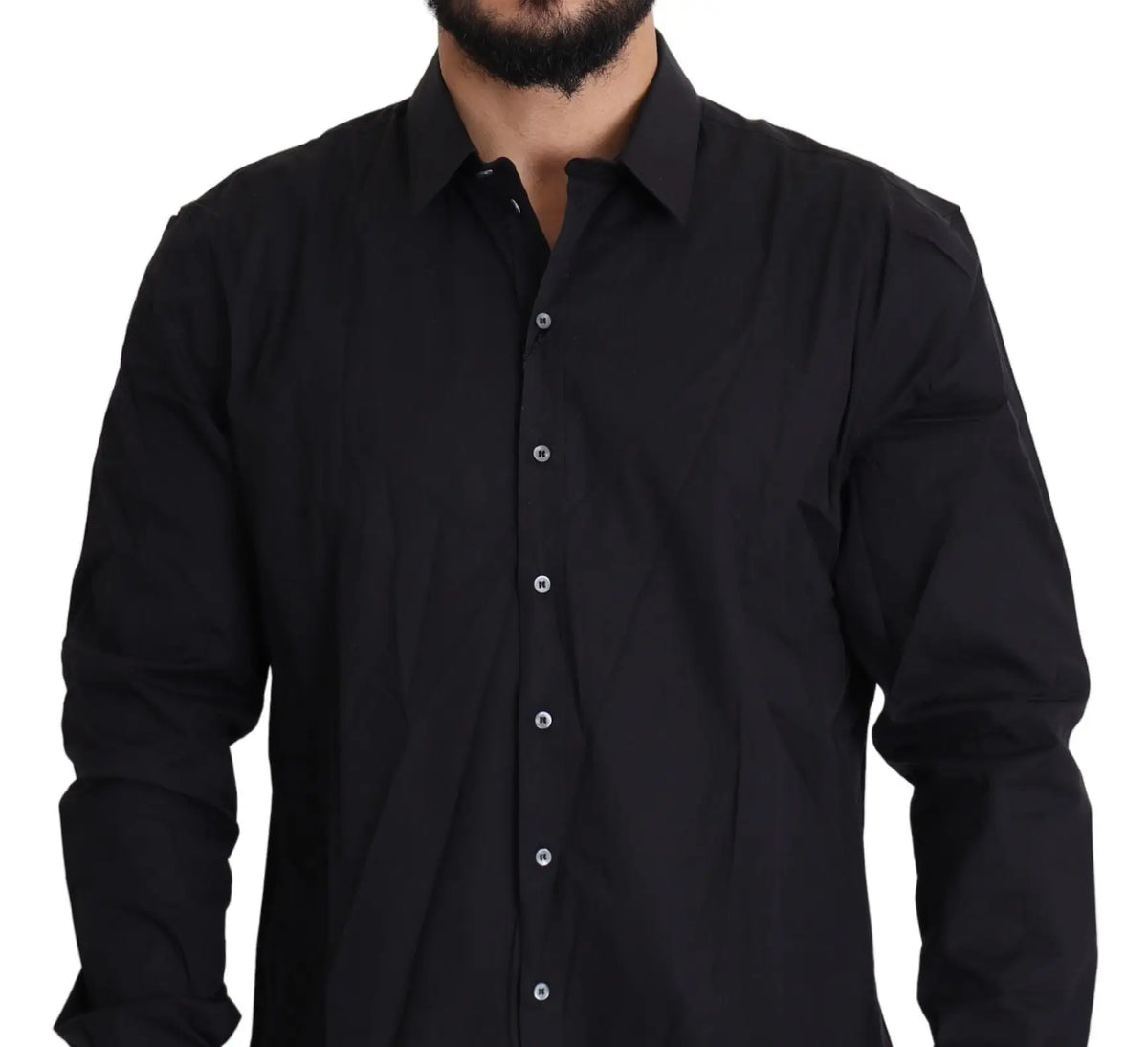 Chemise noire dolce gabbana sicilia en coton stretch avec col classique et boutons argentés manches longues