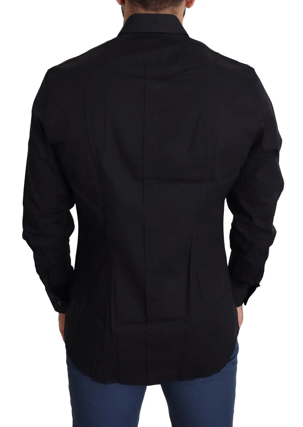 Chemise habillée noire pour homme dolce & gabbana en coton stretch avec coupe ajustée et plis subtils au dos