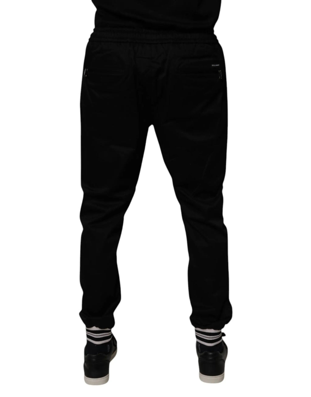 Pantalon de jogging noir dolce & gabbana en coton stretch avec poches latérales et bas élastique