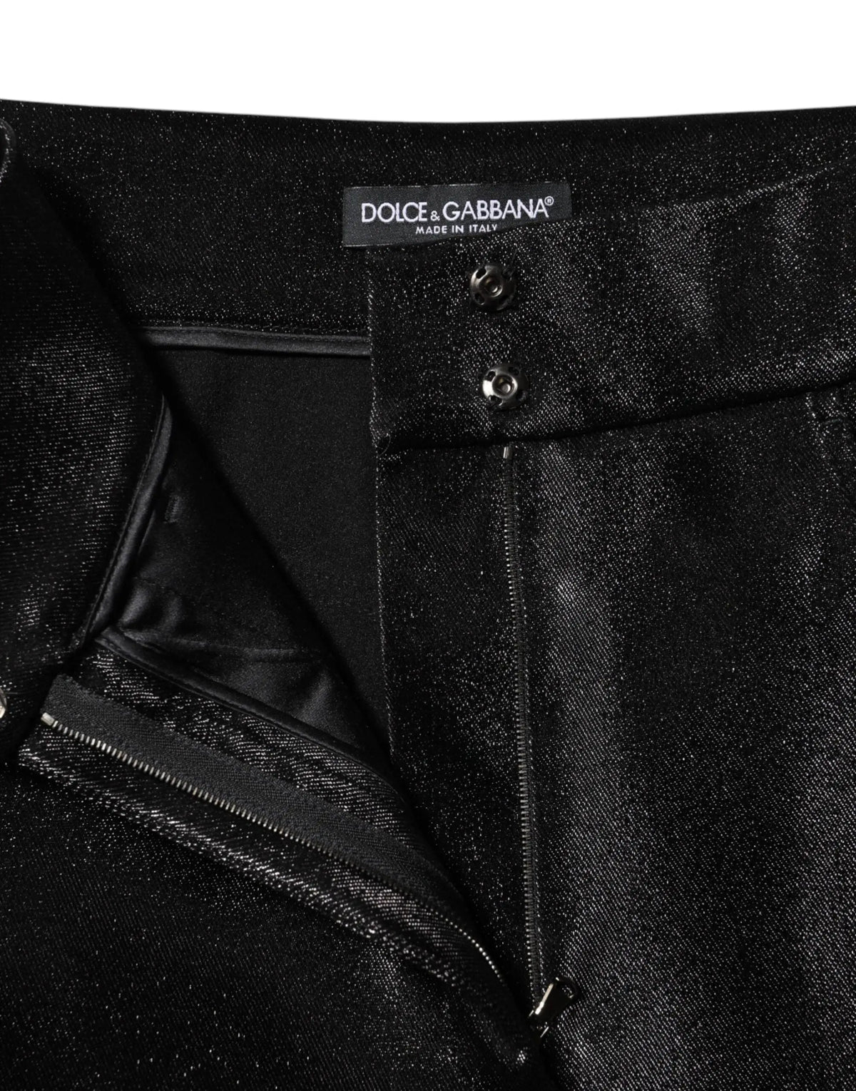 Pantalon skinny dolce & gabbana noir en coton stretch avec fil lurex et finition velours brillante