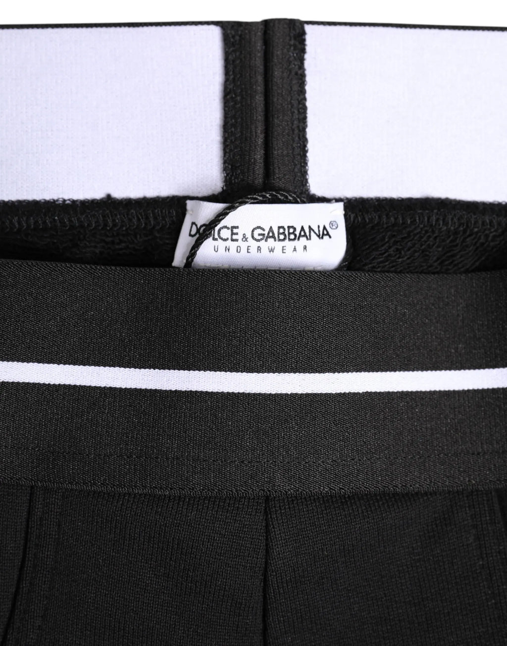 Caleçon dolce & gabbana noir en coton stretch avec taille blanche et fermeture éclair noire contrastante